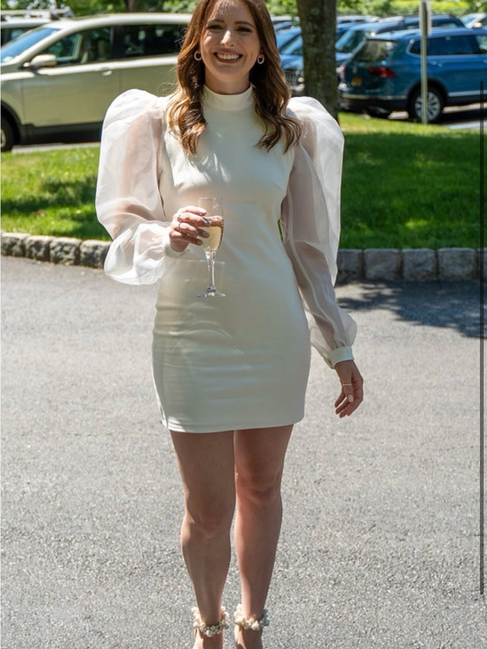 NBD Cream Puff-Sleeve High-Neck Mini Dress